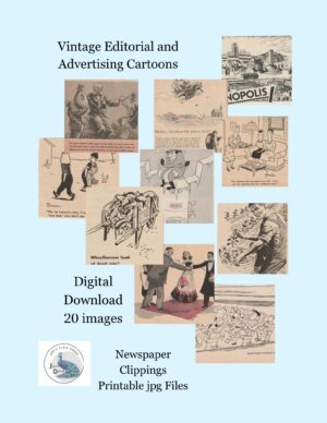 Vintage Editorial Cartoons | 1950s & Earlier | Ted Kennedy Newspaper Clippings | 20 Printable JPGs