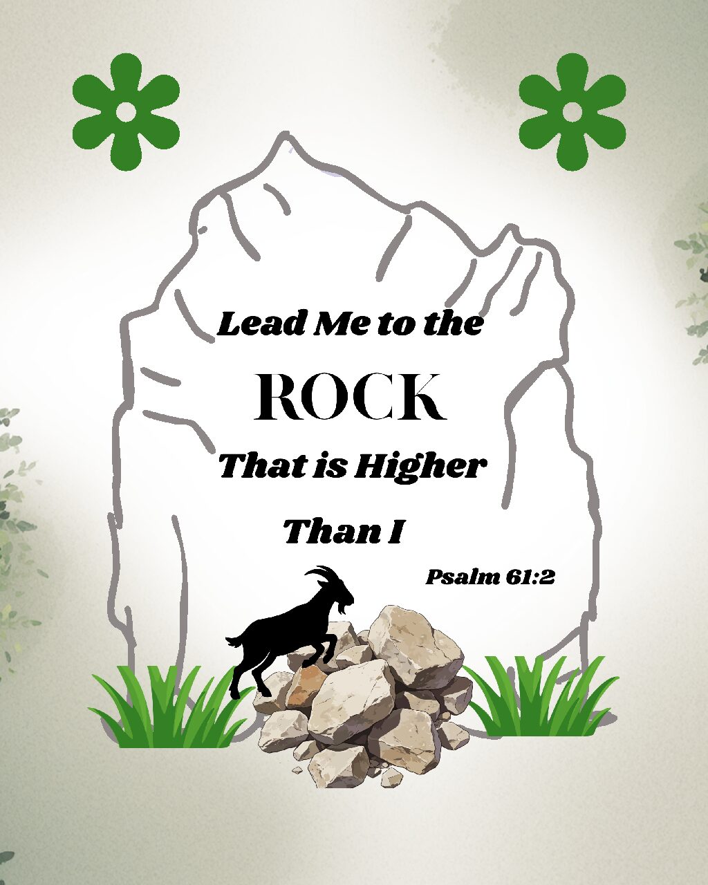 Inspirational Wall Art Lead Me to the Rock in Grays and Greens Digital Download